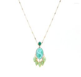 Pendant Necklaces Fashion Fan-Shaped Green Mint Big Natural Stone Row Water Drop Tassel Necklace