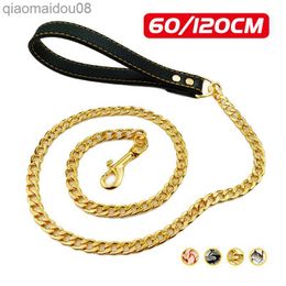 Dog Collars Leashes 60/120cm Stainless Steel Dog Leash Chain Strong 304NK Pet Traction Rope Heavy Duty Medium Large Dogs Lead Outdoor Pet Leashes HKD230822