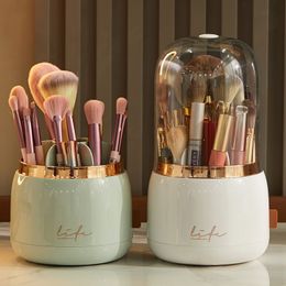 Storage Boxes Bins 360° Rotating Makeup Brushes Holder Portable Desktop Cosmetic Organizer for Box Clear Jewelry Container 230821