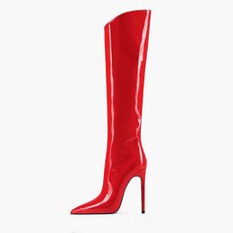 Autumn and Winter New Style Pointed Patent Leather Thin Heel Sexy High Sleeve Boots Fashion Side Zipper Ultra 230822