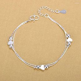 Link Bracelets Double Layer Chain Heart Charm &Bangle Anklet For Women Girls Elegant Birthday Wedding Party Sl685