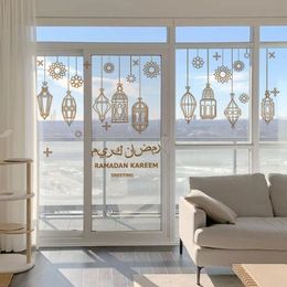 Wall Stickers 2pcs Ramadan Kareem Decorative PVC Window Drop Lantern Design Sticker For Home Islamic Decor Eid Mubarak Decals 230822