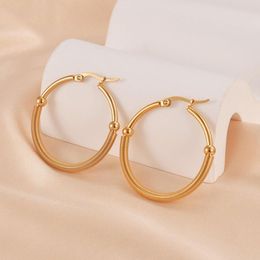 Hoop Earrings Circular Spring Earring Simple Casual Stylish 18K Gold Colour 304 Stainless Steel For Women 3.5cm Dia.1 Pair