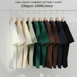 Men's T Shirts CAAYU 230gsm Drop-shoulder T-shirt Mens LargeSize Short Sleeve Summer Cotton Tops Solid Colour Casual Male TeeShirts Drop