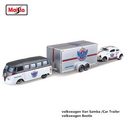 Diecast Model Maisto 1 64 Volkswagen Van Samba Beetle Car Trailer Design elite transport die cast precision model car collection gift 230821