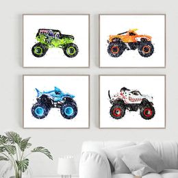 Retro Truck Watercolor Canvas Painting Print Wall Art Toy Car Posters And Prints Child Birthday Gift Nursery Boys Bedroom Living Room Decor No Frame Wo6