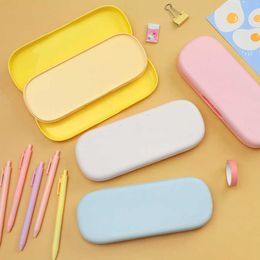 Learning Toys Kawaii Plastic Double Layer Pencil Case for Kids Macaron Solid Colour Cute Hard Pen Box Office School Supplies Stationary Gift