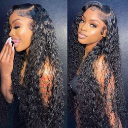 Synthetic Wigs Human Hair Lace Front 28 Inch Deep Wave Closure 4x4 Transparent Curly 5x5 with Baby 180% 230821