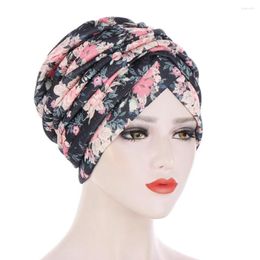 Ethnic Clothing Muslim Elastic Ruffle Printed And Sponge Turban Hat Cancer Chemo Beanies Cap Headwrap Plated For Women Hair Loss Accessories