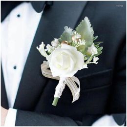 Decorative Flowers Wreaths Artificial Faux Wedding Cor Pins White Pink Groom Boutonniere Buttonhole Men Witness Marriage Accessori Otsb5