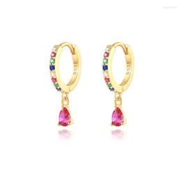 Hoop Earrings Multicolor Zircon Stone 925 Sterling Silver Waterdrop Hanging Earring For Women Girls Exquisite Jewerly A65