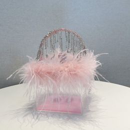 Evening Bags Transparent Acrylic Clutches Fashion Luxury Pink White Feather Tassel Box Bag For Women Wedding Party Handbag 230821