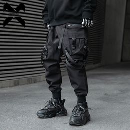 Men's Pants Hip Hop Tactical Cargo Men Ribbons Joggers Trousers 2023 Spring Functional Elastic Waist Fahsion Streetwear Pant 230821