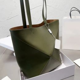 Handbag Fashion Shoulder Bag Genuine Leather Cross Body Bags Large Capacity Travel Shopping Tote Purse Solid Color Foldable Women Handbags Army Green