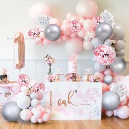 Other Event Party Supplies Pink Balloon Arch Kit DIY Birthday Decoration Girl Woman Garland Confetti Silver Metal Wedding Baptism Anniversa 230821