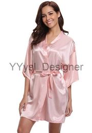 RB032 2018 New Silk Kimono Robe Bathrobe Women Silk Bridesmaid Robes Sexy Navy Blue Robes Satin Robe Ladies Dressing Gowns x0822