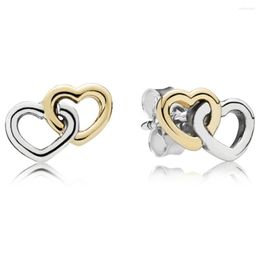 Stud Earrings Authentic 925 Sterling Silver Interlocked Hearts Heart To Fashion For Women Gift DIY Jewellery