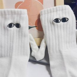 Women Socks Magnetic Couple Calf Length Funny Hand Holding Couple's Mid-tube Ribbed For