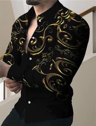 Men's Casual Shirts 2023 Party Luxury Social Lapel Button Shirt Plaid Print Long-sleeved Street Designer Clothing Top