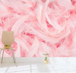 Wallpapers CJSIR Beautiful Pink Flamingo Feather TV Sofa Wall Custom Large Mural Wallpaper Papel De Parede Para Quarto