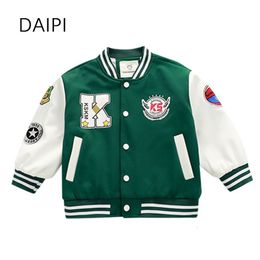 Jackets 2-13 Year Old Baseball Child Girl Coat Letter Button Jacket for Girls Autumn Korean Style Boys Clothes Children's Outerwear 230817
