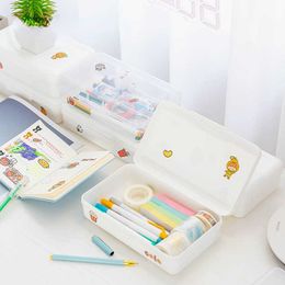 Learning Toys Plastic Stationery Box Simple Transparent Frosted Student Office Storage Box Pencil Case