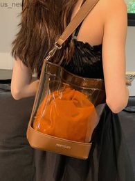 Totes Bag women's summer 2023 new crossbody transparent jelly bag shoulder 2in1 bucket bag HKD230822