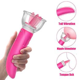 Massager Tongue Licking Pump Clitoris G-spot Vibrator Dildo Dual Head for Women Vagina Breast Massage Adult