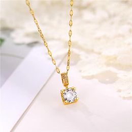 Choker Stainless Steel Square Zircon Necklace For Women Gold Colour Round Circle Pendant Female Chain Party Jewellery Wholesale