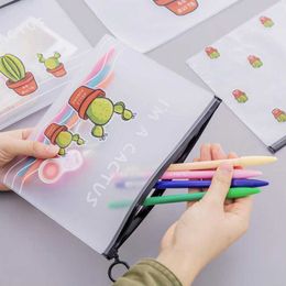 Learning Toys 1PCS Small Fresh Transparent Pencil Case Office Stationery and School Supplies High Capacity Plastic Frosted Cactus Pencil Bag