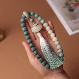 Strand Bodhi Root Gradual Green Carved Six Sons' Proverbs: Handheld Beads Literary And Adornment Jewellery Men Women