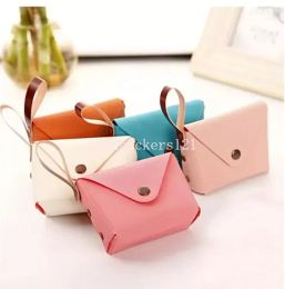 Wholesale cute mini coin purses with keychain candy Colour pu coins credit card wallet for ladies small leather coins purses