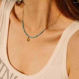 Pendant Necklaces Bohemia Stainless Steel Turquoise Sun Necklace For Seaside Beach Women Waterproof Jewelry Vacation Gift