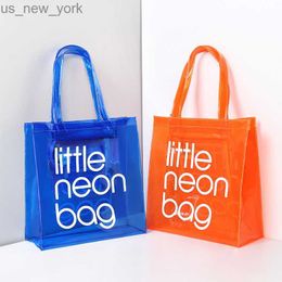 Totes 2021 New Transparent Letter PVC Candy Colour Jelly Tote Bag Waterproof Zipper Pocket Casual Orange Royal Shoulder Handbag HKD230822