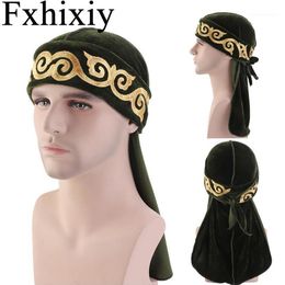 Muslim Men Print Bandana Turban Hat Wigs Velvet Durags Doo Headwrap Plated Cap Biker Headwear Pirate Hair Accessories1179C