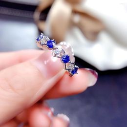 Cluster Rings Natural Sapphire Ring 925 Silver Certified 3x4mm Blue Gemstone Girl's Holiday Gift Free Product