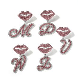 Hip Hop Charm Lip Clasp A-Z Letter Pandants Necklace Alloy 18k Gold Plated Zircon Jewellery