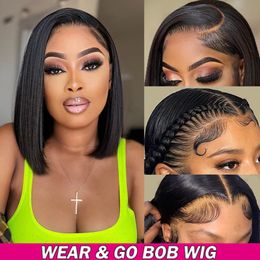 Synthetic Wigs Glueless 13X4 Short Straight Bob Wig HD Transparent Human Hair Lace Front Wigs for Women on Sale PrePlucked Isee Brazilian Hair