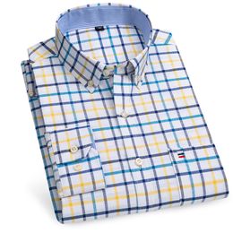 Men's Casual Shirts 100% Pure Cotton Oxford Shirts for Men Long Sleeve Plaid Shirt Striped Male BusinessTartan Red Shirt Mans Designer Clothes 230822