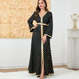 Ethnic Clothing Muslim Gilded Dress Black Women Long Maxi Printed Loose Sleeve Robe Femme Musulmane Vestidos
