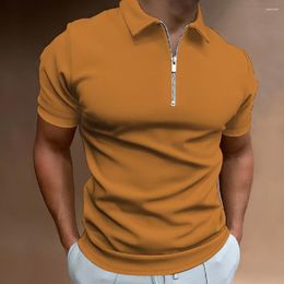 Men's Polos Fashion Business Solid Colour Printed Zipper Polo Shirt Summer Short-Sleeved T-Shirt Street Casual Oversized Clothing