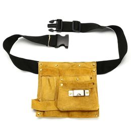 8 14 Pockets Leather Waist Tool Belt Pouch Bag Screwdriver Kit Repair Tool Holder Portable Carpenter Electrician Accessories Y2003194h