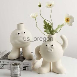 Vases Unique Cream Ceramic Vase Nordic Cute Big Foot Vase Flower Plants Hydroponic Flower Pot Desktop Living Room Decore Creative Gift x0821