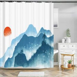 Shower Curtains Chinese ink landscape style shower curtain scenic pattern Waterproof Fabric bath curtain washable Bathroom Curtain Multi Size R230822