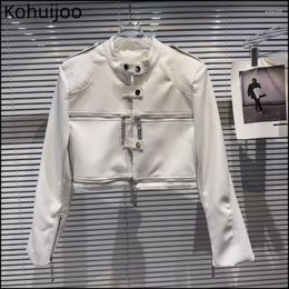 Women's Leather Kohuijoo Autumn Stand Collar Women Motorcycle Jacket Handsome Racing PU Zippers Short Coat White Black