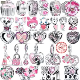 925 Silver Fit Pandora Charm 925 Bracelet Pink Series Flower Butterfly Paw Print Heart Mom Forever Love charms For pandora charms Jewellery 925 charm beads accessories