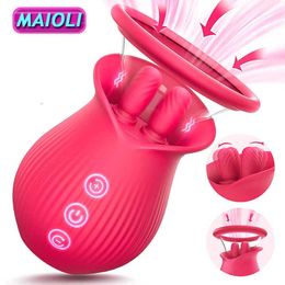 Massager 3in1 Vibrator Rose Licking Vibrating with 2 Suction Cup Woman Vibrators Female Sucker Stimulator for Clitoral Nipple Couples