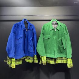 Men's Jackets Y2K Style Unisex Vintage Remake Revamped Fluorescent Green Patchwork Coat Oversize