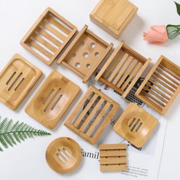 Bambu trä naturliga rätter bricka hållare rack tallrik behållare bärbar badrum tvålskålförvaringslåda
