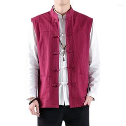 Men's Vests 2023 Spring And Autumn Chinese Style Cotton Linen Vest Retro Oversized M-5XL Waistcoat